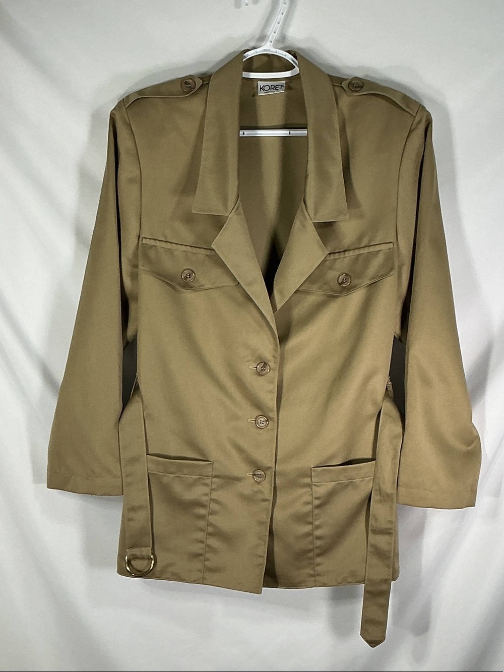 Koret Vintage 70s Tan Safari Utility Jacket Belted Cargo Trench Coat 12